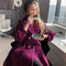 Rose Purple Temperament Famous Lady Style Slim Waist Double Row Diamond Inlaid Button Large Skirt Woolen Coat