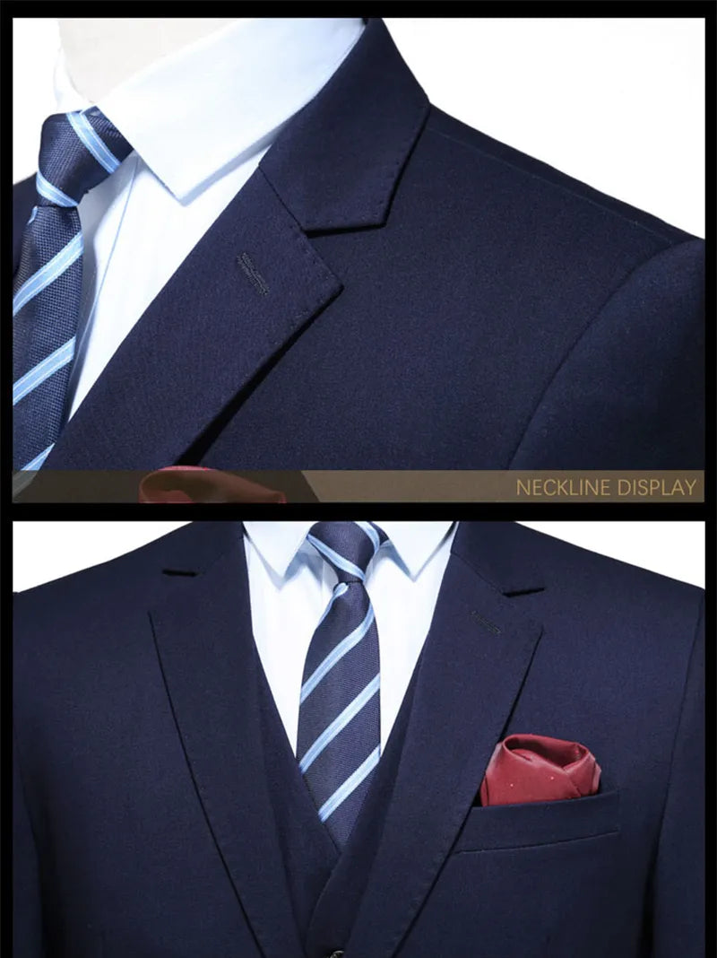 Elegant Blue Slim Fit Single Breasted Party Men's Classic Three Piece Set