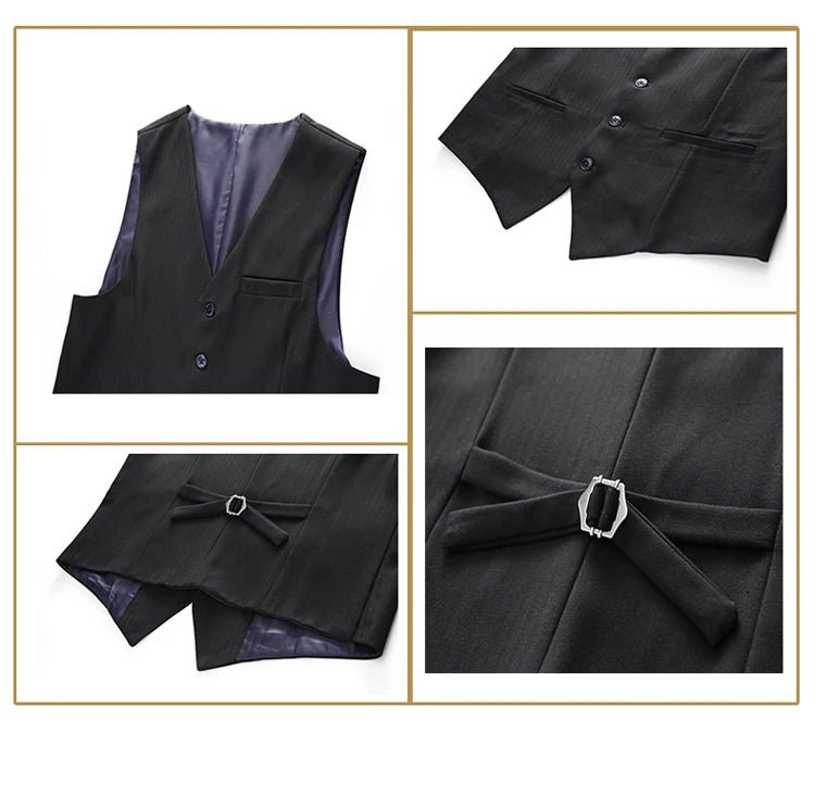 Men's Wedding Dress Fashion Slim Fit Solid Color Business Office Set Large Suit Pants Tank Top