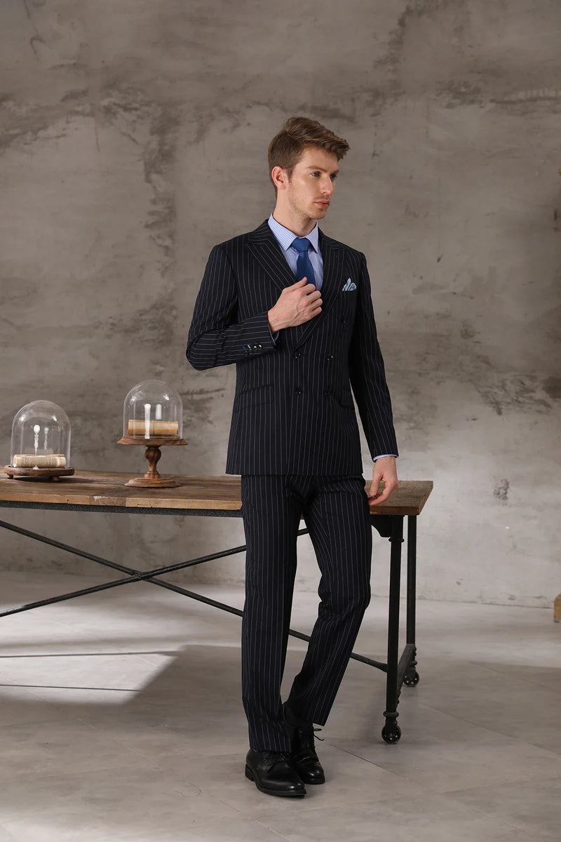 Shenzhen Tailor Shop Tailor-made High-quality Wool Cashmere Black and White Stripes Slimming Business Three Suits