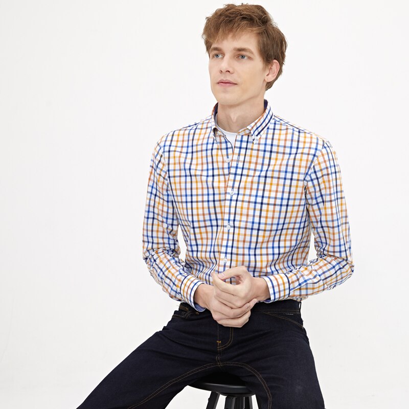 Shirt Men's Autumn Thin Long Sleeve Light Maturity Fashion Business Slim Light Luxury Color Plaid Shirt Men's Wear