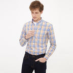 Shirt Men's Autumn Thin Long Sleeve Light Maturity Fashion Business Slim Light Luxury Color Plaid Shirt Men's Wear