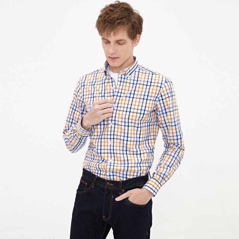 Shirt Men's Autumn Thin Long Sleeve Light Maturity Fashion Business Slim Light Luxury Color Plaid Shirt Men's Wear