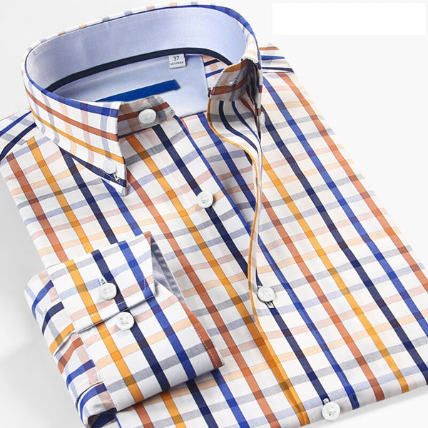 Shirt Men's Autumn Thin Long Sleeve Light Maturity Fashion Business Slim Light Luxury Color Plaid Shirt Men's Wear