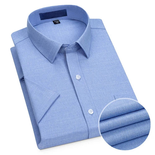 Short Sleeved Shirt for Men's Summer Solid Color Pure Cotton Non Ironing and Wrinkle Resistant Business Work White Shirt