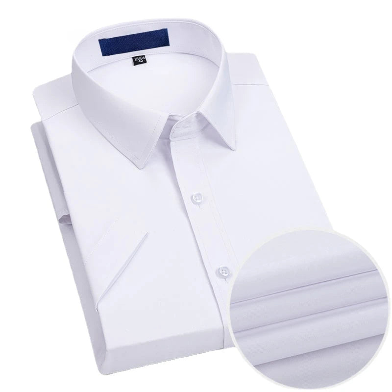 Short Sleeved Shirt for Men's Summer Solid Color Pure Cotton Non Ironing and Wrinkle Resistant Business Work White Shirt