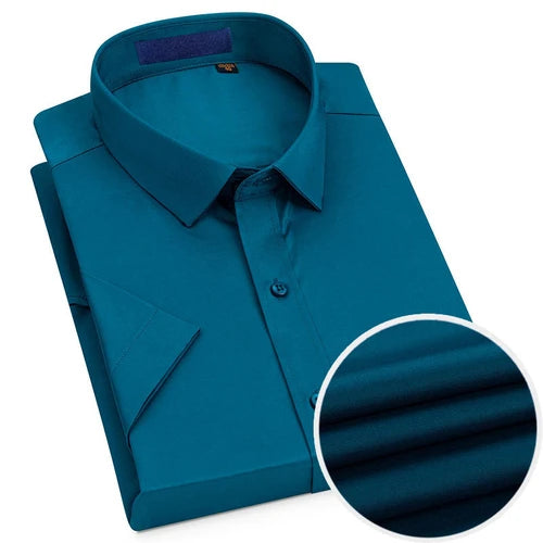 Short Sleeved Shirt for Men's Summer Solid Color Pure Cotton Non Ironing and Wrinkle Resistant Business Work White Shirt