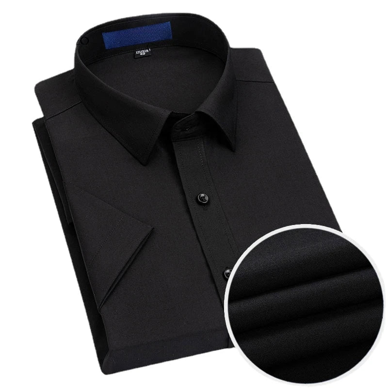 Short Sleeved Shirt for Men's Summer Solid Color Pure Cotton Non Ironing and Wrinkle Resistant Business Work White Shirt