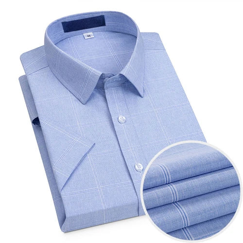 Short Sleeved Shirt for Men's Summer Solid Color Pure Cotton Non Ironing and Wrinkle Resistant Business Work White Shirt