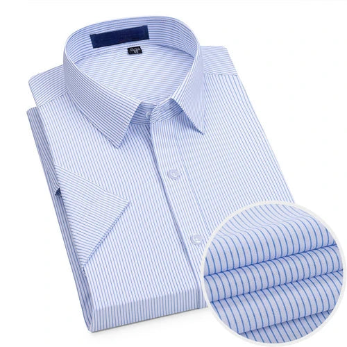 Short Sleeved Shirt for Men's Summer Solid Color Pure Cotton Non Ironing and Wrinkle Resistant Business Work White Shirt