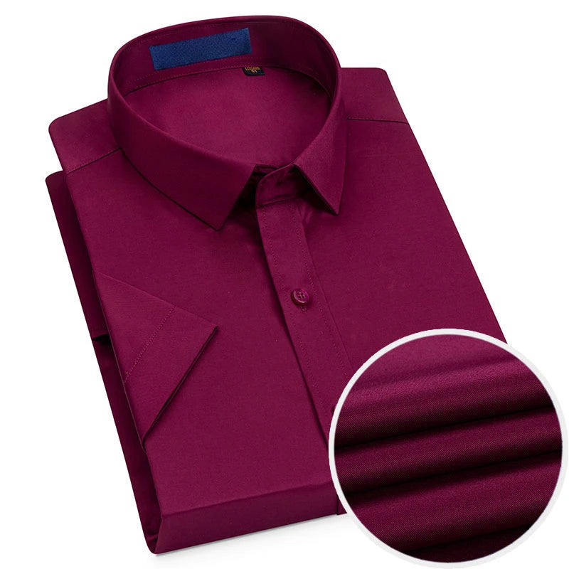 Short Sleeved Shirt for Men's Summer Solid Color Pure Cotton Non Ironing and Wrinkle Resistant Business Work White Shirt