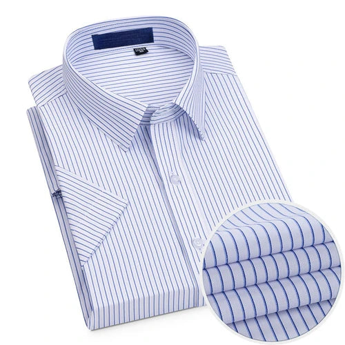 Short Sleeved Shirt for Men's Summer Solid Color Pure Cotton Non Ironing and Wrinkle Resistant Business Work White Shirt
