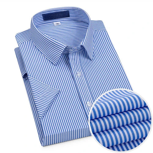 Short Sleeved Shirt for Men's Summer Solid Color Pure Cotton Non Ironing and Wrinkle Resistant Business Work White Shirt
