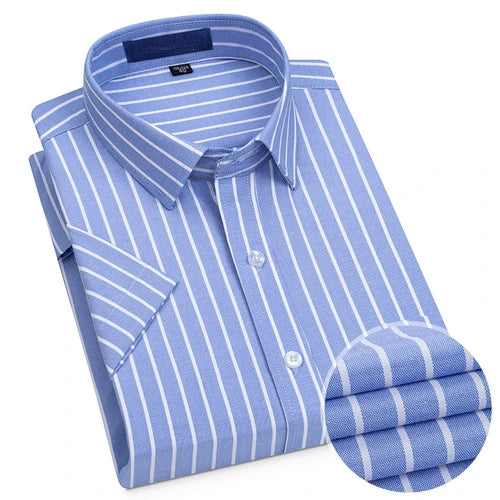 Short Sleeved Shirt for Men's Summer Solid Color Pure Cotton Non Ironing and Wrinkle Resistant Business Work White Shirt