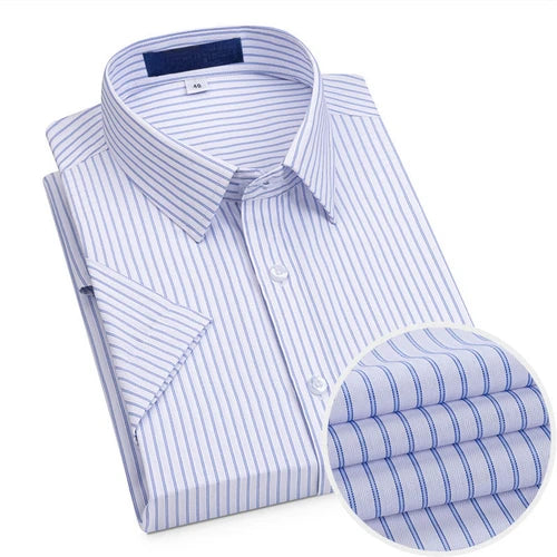 Short Sleeved Shirt for Men's Summer Solid Color Pure Cotton Non Ironing and Wrinkle Resistant Business Work White Shirt
