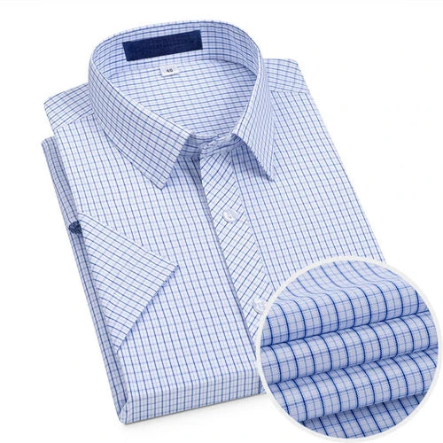 Short Sleeved Shirt for Men's Summer Solid Color Pure Cotton Non Ironing and Wrinkle Resistant Business Work White Shirt