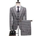 Slim Fit Plaid Stripe Elegant Gentleman Business Set Wedding Men's Set 3 Pieces