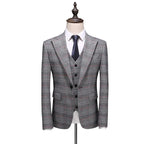 Slim Fit Plaid Stripe Elegant Gentleman Business Set Wedding Men's Set 3 Pieces