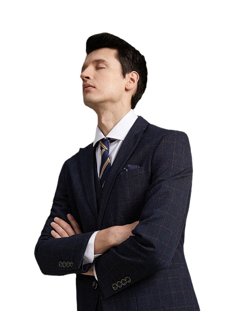 Slim Korean Casual British Lattice Bridegroom's Suit for Men