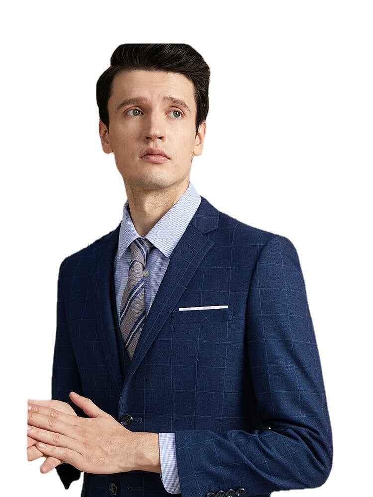 Slim Korean Casual British Lattice Bridegroom's Suit for Men
