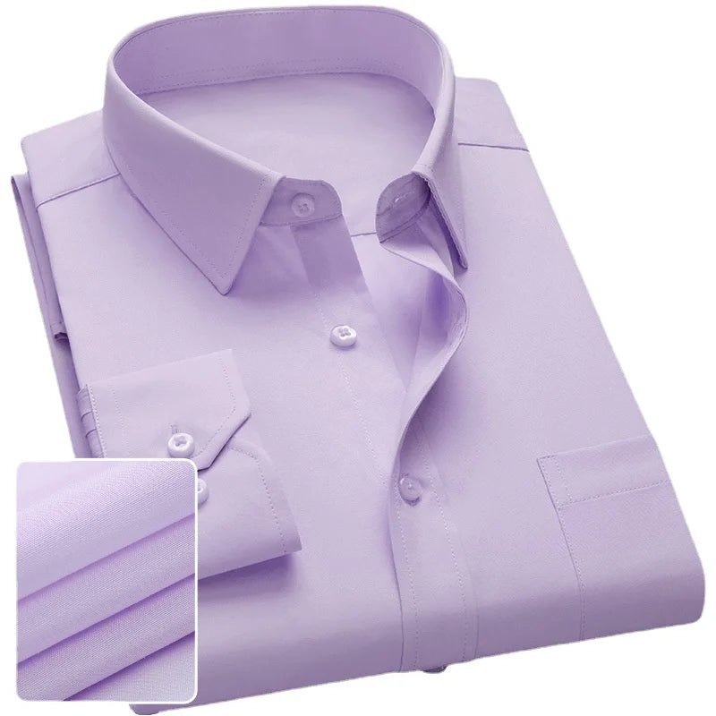 Solid Color Professional Business Slim Fitting Casual Long Sleeved Men's Clothing Shirt