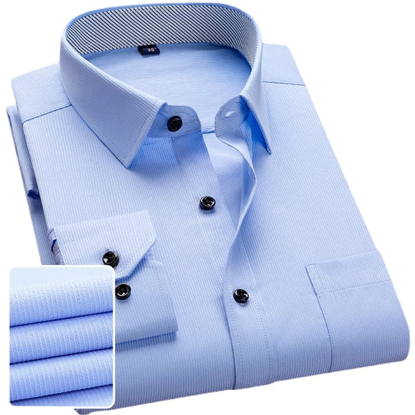 Solid Color Professional Business Slim Fitting Casual Long Sleeved Men's Clothing Shirt