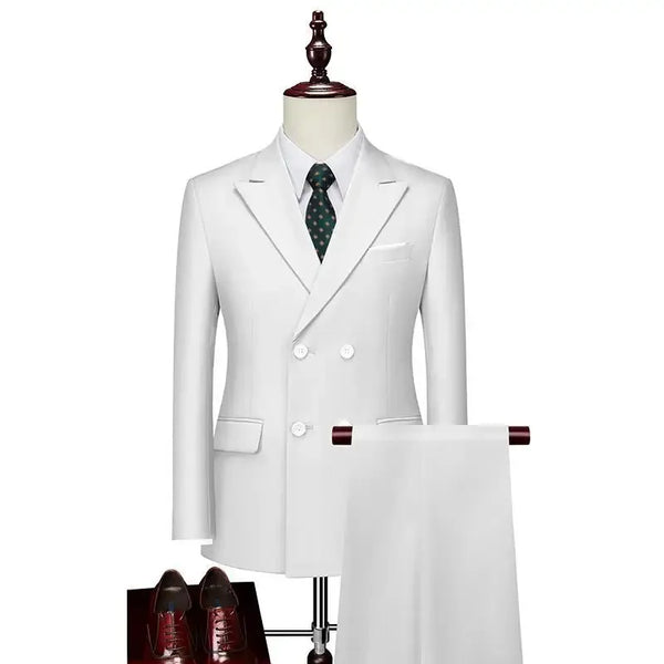 Solid Elegant Long Sleeve Slim Fit Double Breasted Two Piece Business Set