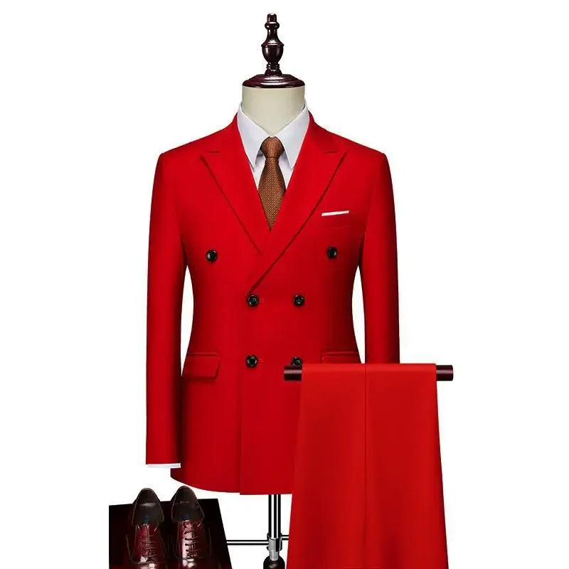 Solid Elegant Long Sleeve Slim Fit Double Breasted Two Piece Business Set