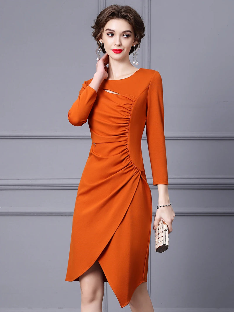 Spring and Autumn Dress Women's Long Sleeves Luxury Pleated Slim Irregular Matching Coat Wrapped Hip Skirt