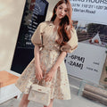 Spring and Autumn French Court Style Gold Silk Jacquard Women's Handmade 3D Ruffle Design Short Coat Dress