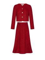 Spring and Autumn New Red Ladies Temperament Short Round Neck Long Sleeves Slim Fit and Thin Tweed Coat Women Fashion All-match