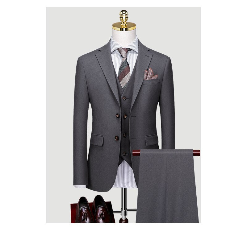 Suit Men's Italian Business Leisure Korean Edition Slim Fit Professional Formal Dress Groom Wedding Suit Three Piece Set