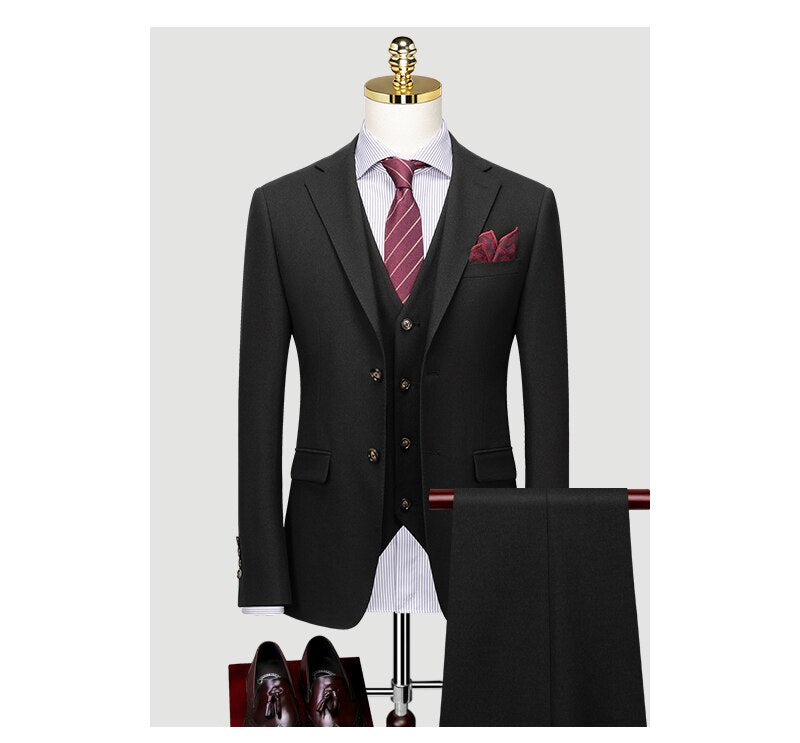 Suit Men's Italian Business Leisure Korean Edition Slim Fit Professional Formal Dress Groom Wedding Suit Three Piece Set