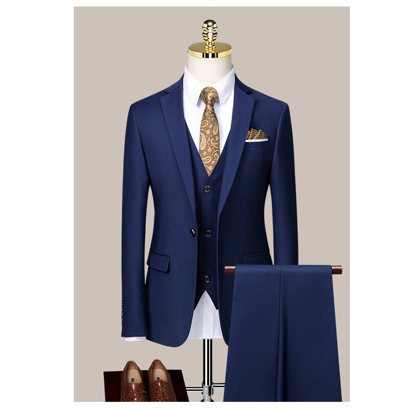 Suit Men's Three Piece Business Professional Formal Dress Groom's Wedding Dress Korean Summer Thin Suit Men's Suit