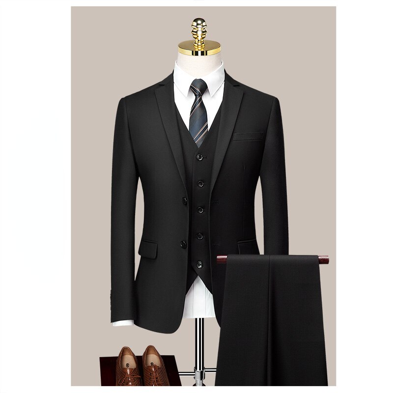 Suit Men's Three Piece Business Professional Formal Dress Groom's Wedding Dress Korean Summer Thin Suit Men's Suit
