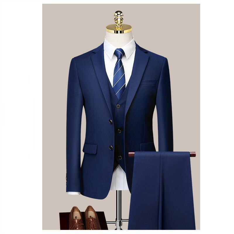 Suit Men's Three Piece Business Professional Formal Dress Groom's Wedding Dress Korean Summer Thin Suit Men's Suit