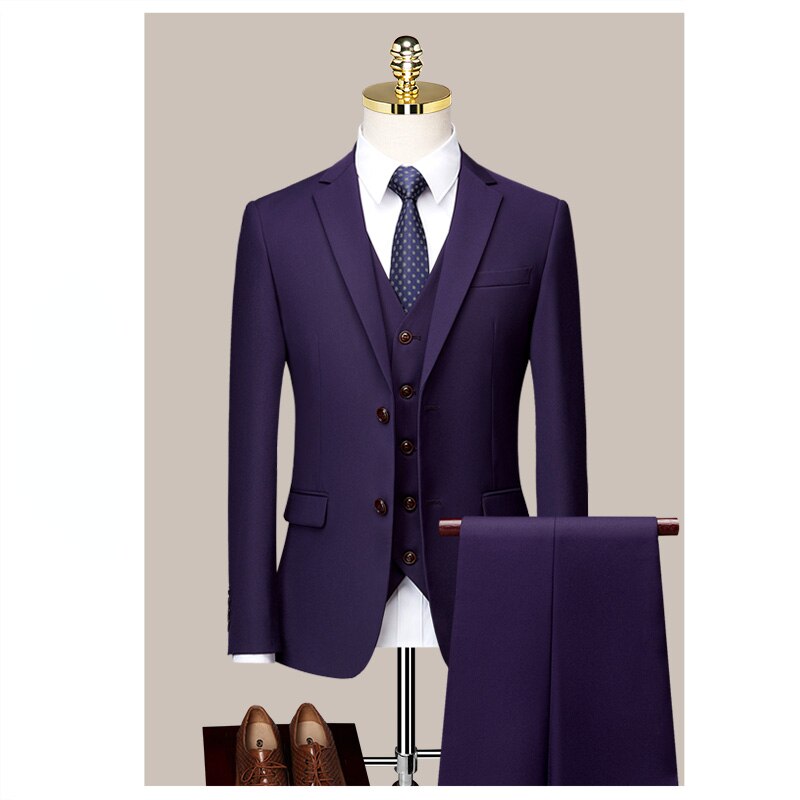 Suit Men's Three Piece Business Professional Formal Dress Groom's Wedding Dress Korean Summer Thin Suit Men's Suit