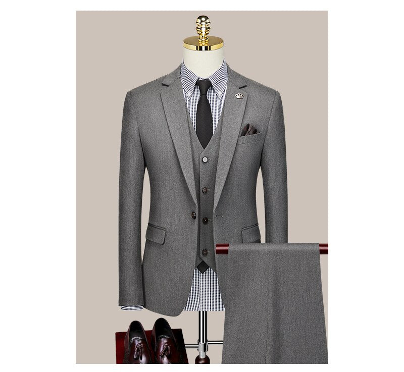 Suit Men's Three Piece Suit Korean Formal Light Mature Wind Black Men's Suit