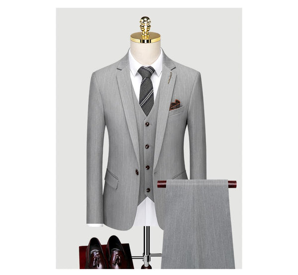 Suit Men's Three Piece Suit Korean Version Slim Fit Handsome Stripe Small Suit Groom's Wedding Dress Men's