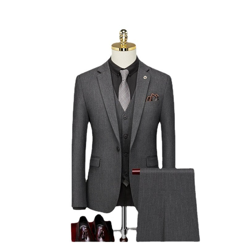 Suit Suit Men's Three Piece Wedding Dress Trend Korean Business Casual Light Familiar Stripe Suit