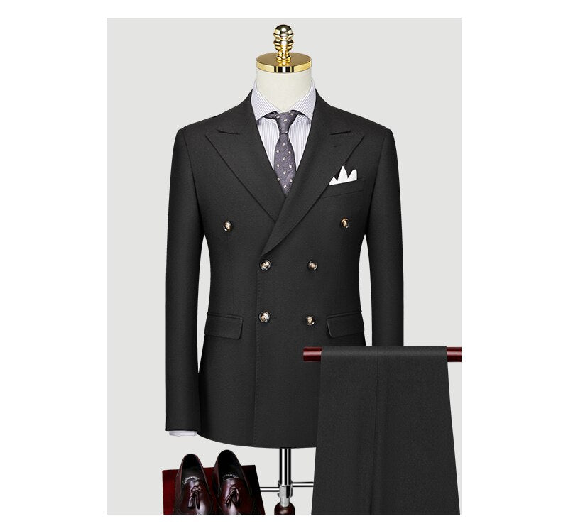 Suit Suit for Men's Business White Double Breasted Korean Version Slim Fitting Luxury Bridegroom's Wedding Men's Wear