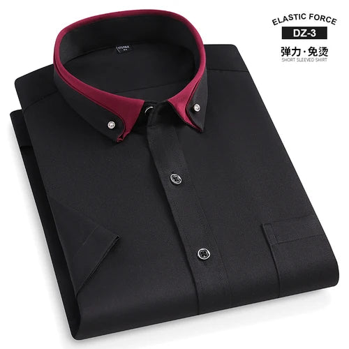 Summer Casual Solid Color Non Ironing Business Black Diamond Button Men's Shirt Best Man's Shirt Short Sleeved Shirt Man