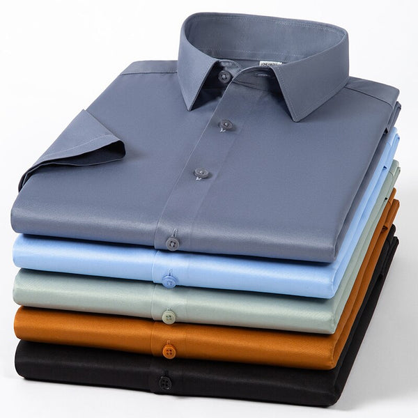Summer New Men's Short Sleeve Shirt Business Casual Royal Blue Shirt Men's Half Sleeve Slim Fit and Non Iron