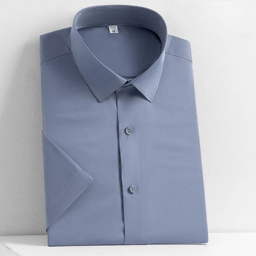 Summer New Men's Short Sleeve Shirt Business Casual Royal Blue Shirt Men's Half Sleeve Slim Fit and Non Iron