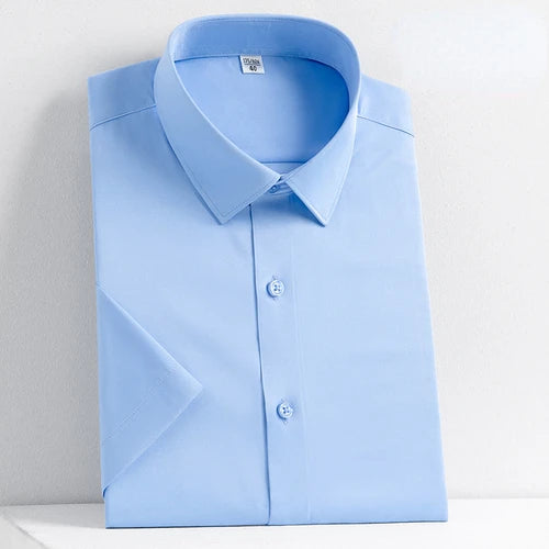 Summer New Men's Short Sleeve Shirt Business Casual Royal Blue Shirt Men's Half Sleeve Slim Fit and Non Iron