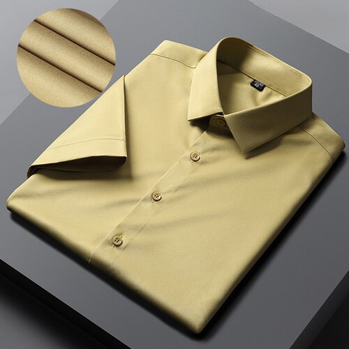 Summer Wine Red Shirt Men's Short Sleeve Business Dress Solid Color Shirt