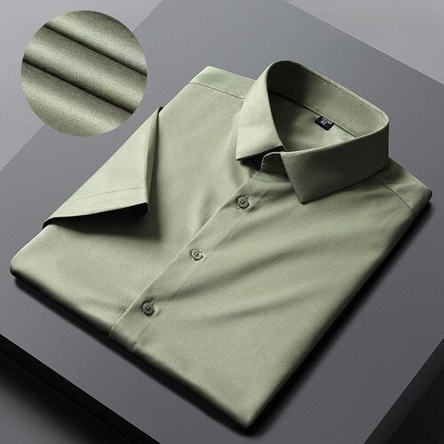 Summer Wine Red Shirt Men's Short Sleeve Business Dress Solid Color Shirt