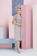 Tailor Make Gray Lace Appliqued Mother of The Bride Groom Dress with Cape Chiffon 2 Pieces Wedding Wedding Guest Dress