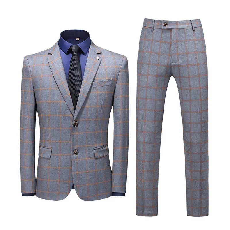 Tailor Make Slim Fit Suit Plaid British Business Men's 3 Piece Wedding Brides Man Formal Suit