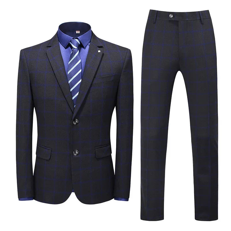 Tailor Make Slim Fit Suit Plaid British Business Men's 3 Piece Wedding Brides Man Formal Suit